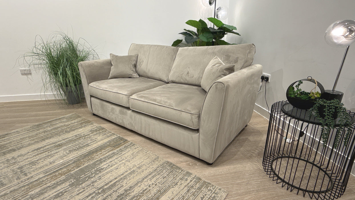 Sofology Keswick Fabric 3 Seater Sofabed Zoned Memory Foam Mattress in Deluxe Velvet Pebble