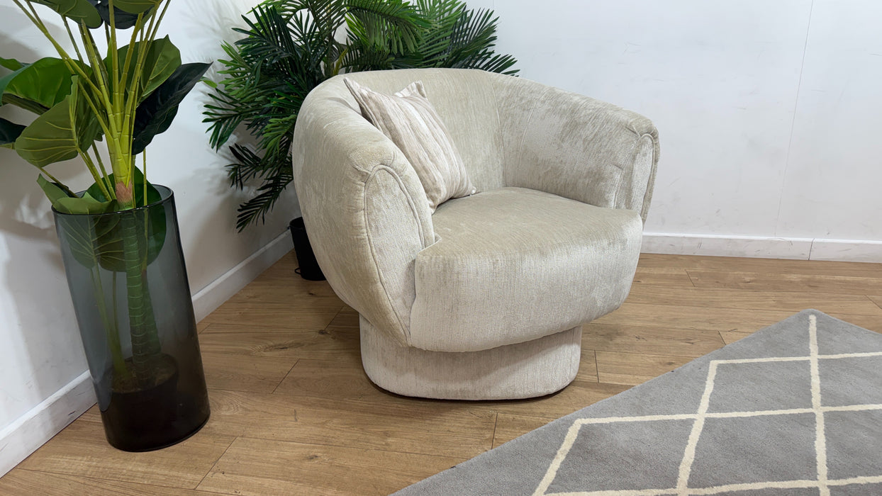 Sofology Lustre Fabric Accent Swivel Chair in Luxury Plush Chenille Moonstone Mix