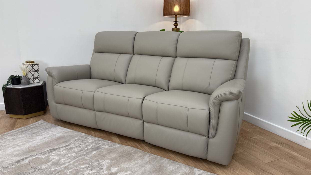 Sofology Bradie Leather 3 Seater Power Recliner in Trusty Embossed Light Grey