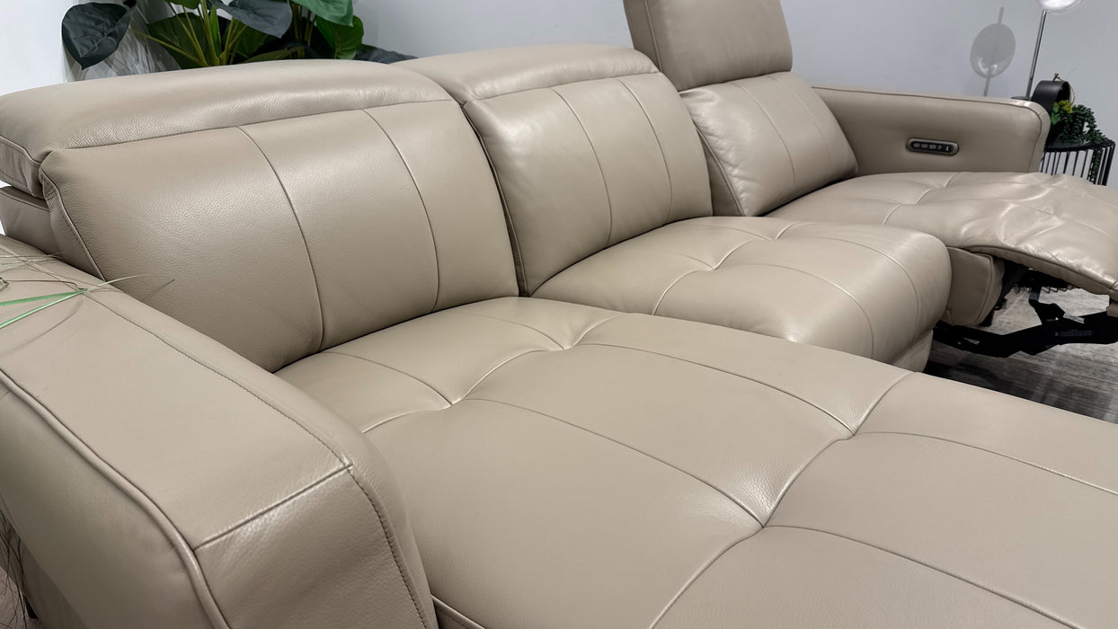 Sofology Jax Leather 4 Seater Chaise Power Recliner/Headrest in Trusty Embossed Stone