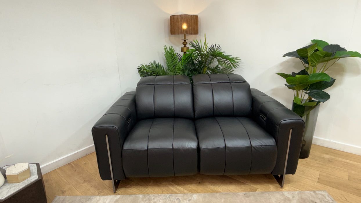 Sofology Paramount Leather 2 Seater Power Recliner/Headrest in Trusty Embossed Jet Black