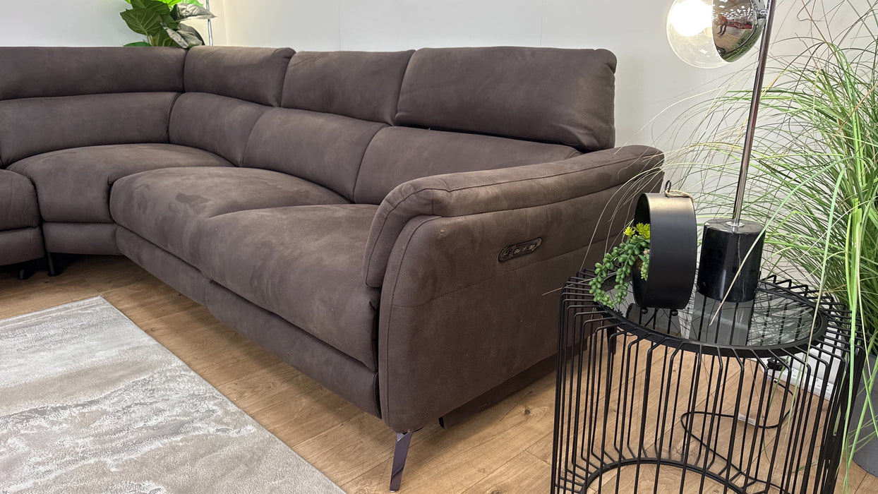 Sofology The Missouri 1 Corner 3 Fabric Recliner Sofa in Lifestyle Embossed Cappuccino