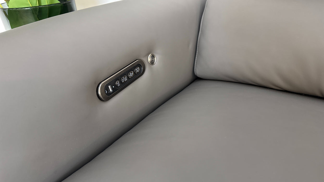 Sofology The Viento Leather 3 Seater Chaise Power Recliner/Headrest Lumbar Support Heated Seats in Trusty Super Matt Storm Grey