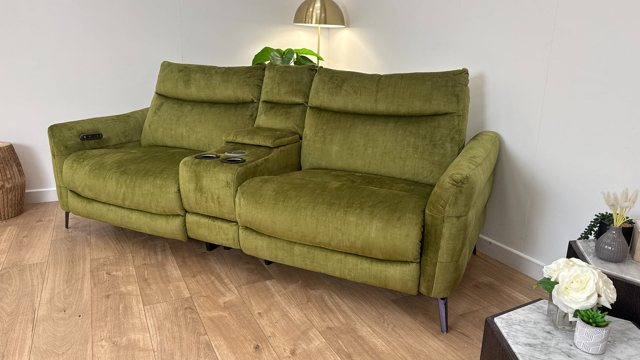 Sofology Renato Fabric 2.5 Seater Console Power Recliner in Heritage Velvet Olive