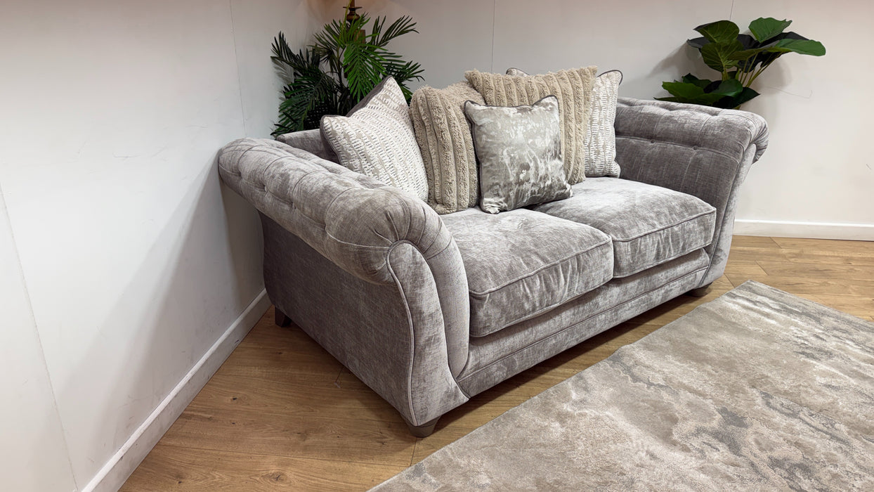 Sofology Highgrove Fabric 2 Seater Pillow Back Feather Flex Seats in Luxe Chenille Pewter Mix