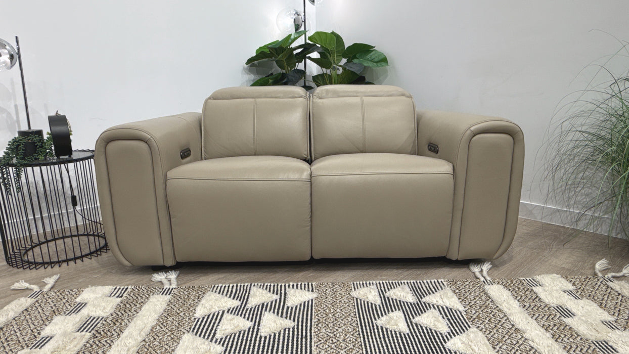 Sofology Premiere Leather 2 Seater Power Recliner/Headrest in Trusty Embossed Stone