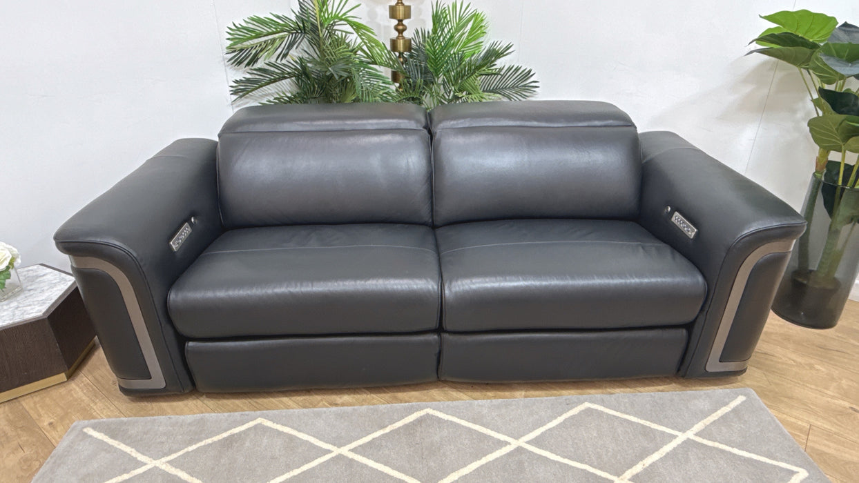 Sofology Plaza Leather 2.5 Seater Power Recliner/Headrest Heated Seats in Trusty Embossed Jet Black