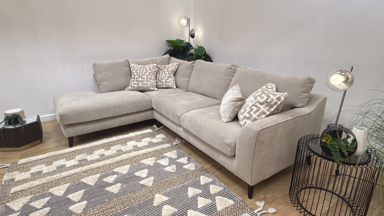 Sofology Mayfair Fabric Chaise 1 Corner 3 Foam Seats in Soft Chenille Linen/Pearl Mix
