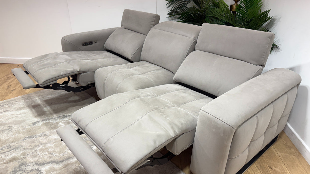 Sofology Marvella Fabric 3 Seater Power Recliner/Headrest Heated Seats in Lifestyle Nubuck Feel Light Grey