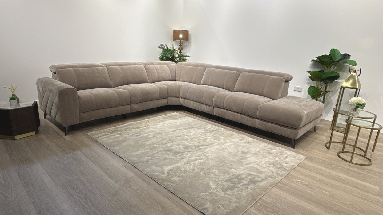 Sofology Allure 3 Corner 1.5 Chaise Single Power Recliner Fabric Sofa in Chenille Nutmeg
