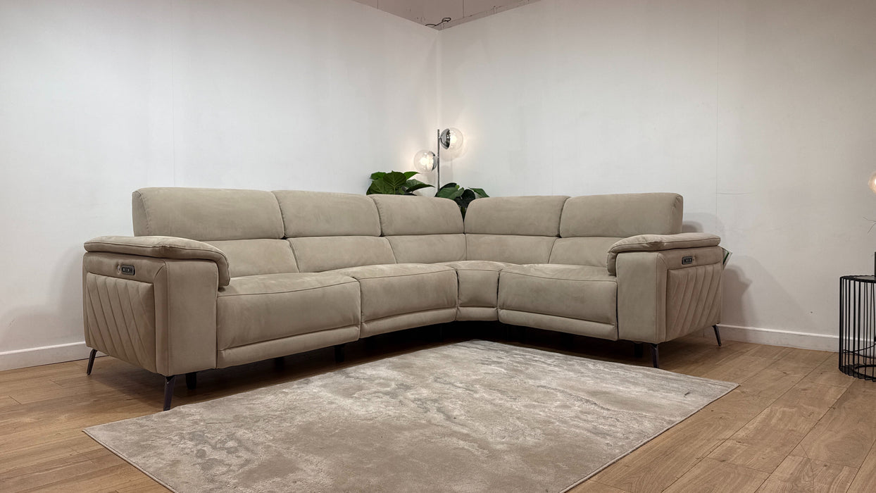 Sofology Fratelli Fabric 3 Corner 1.5 Power Recliner/Headrest in Lifestyle Nubuck Feel Stone