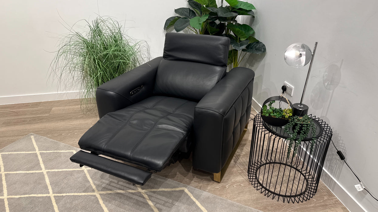Sofology Marvella Leather Chair Power Recliner Heated Seat in Trusty Sheen Jet Black