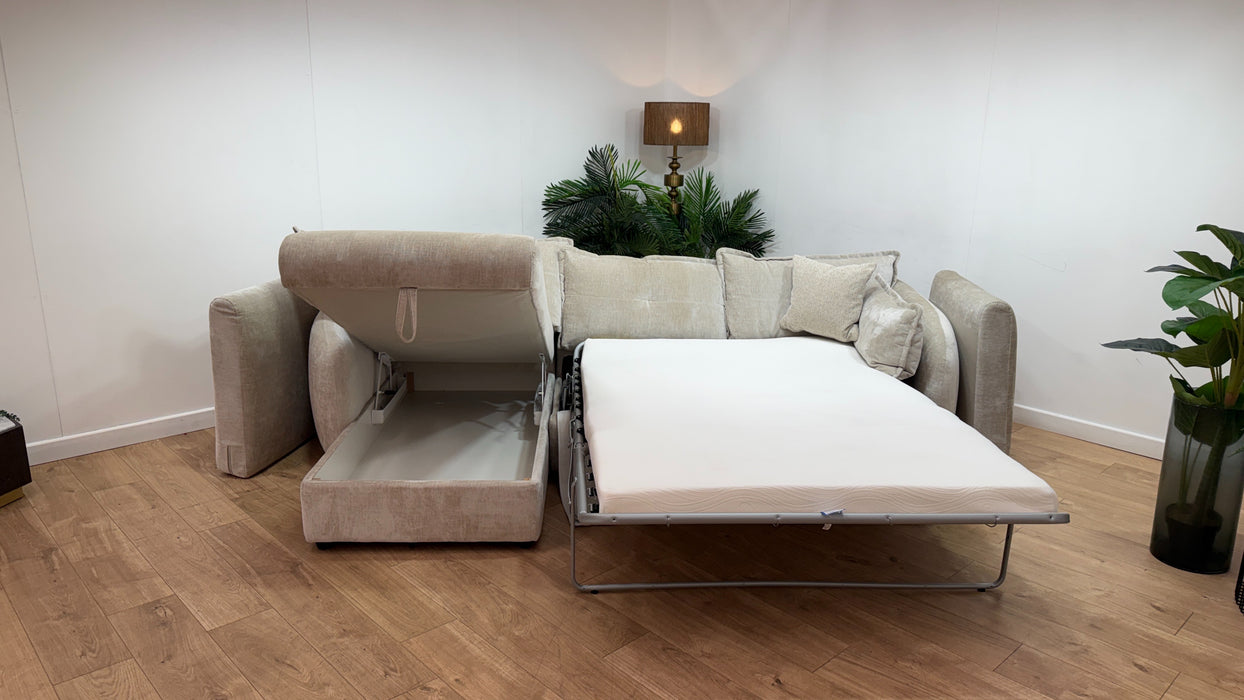 Sofology Portobello Fabric Chaise 3 Seater Sofabed Foam Seats Hybrid Pocket Mattress in Luxury Chenille Mist Mix