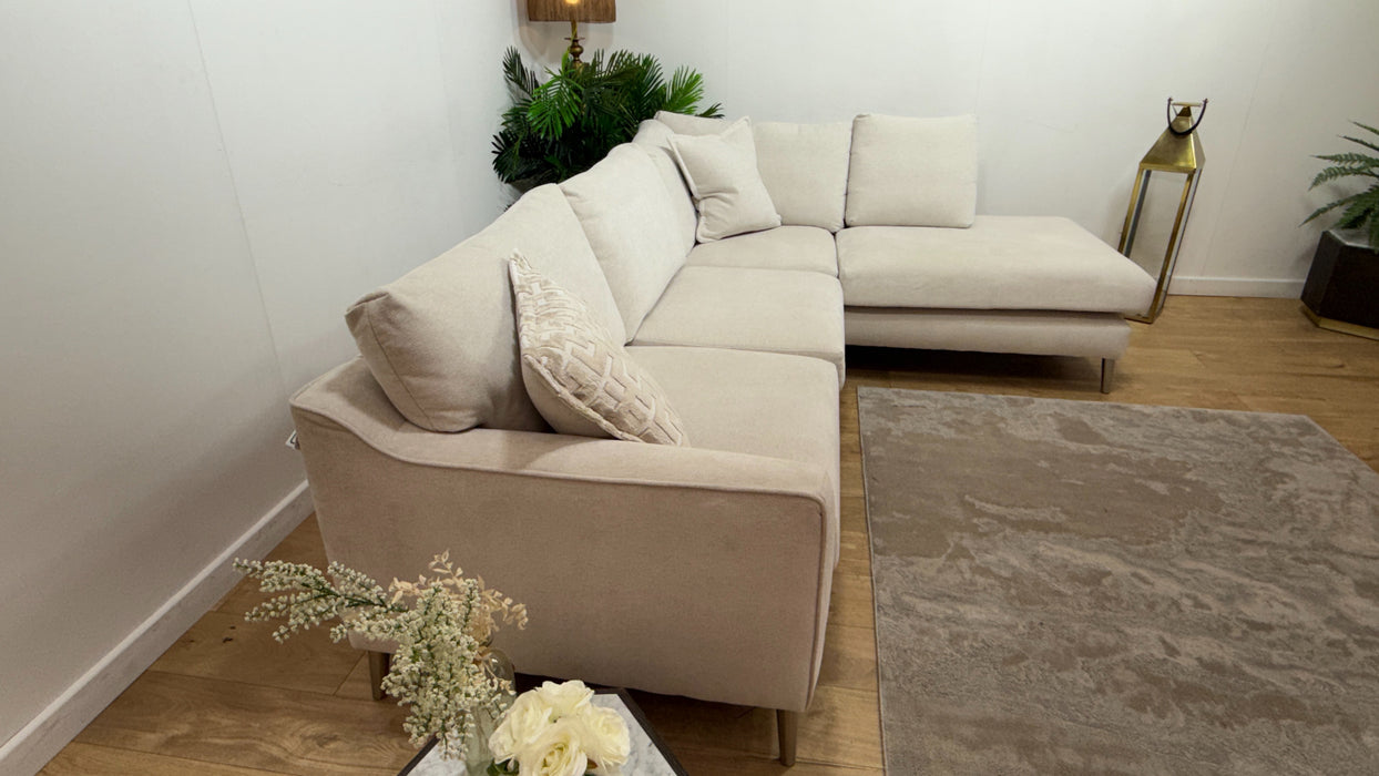 Sofology Mayfair Fabric 3 Corner 1 Chaise Foam Seats in Linen Look Chenille Mist/Pearl Mix