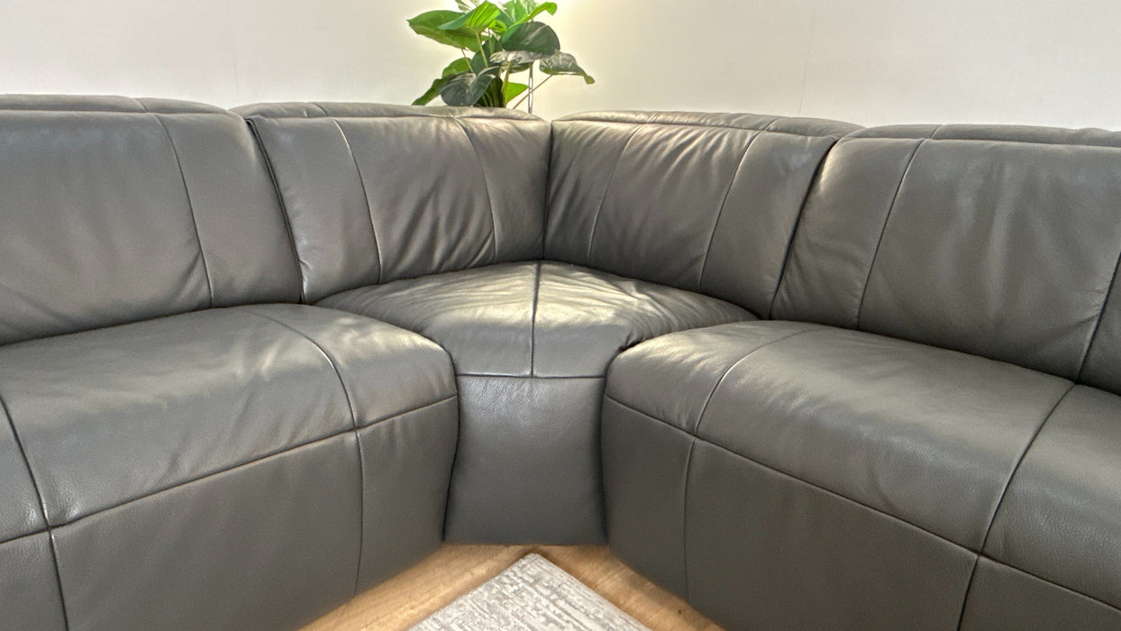 Sofology Lumiere Leather 3 Corner 3 Power Recliner/Headrest Heated Seat in Trusty Embossed Charcoal