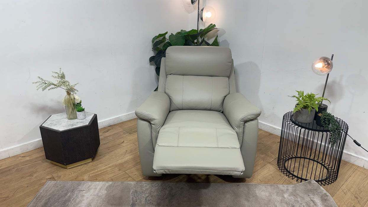 Sofology Bradie Leather Chair Power Recliner/Headrest in Trusty Embossed Light Grey