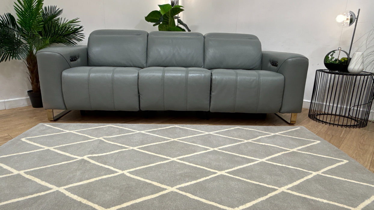Sofology Marvella Leather 3 Seater Power Recliner/Headrest Heated Seats in Trusty Sheen Granite Teal