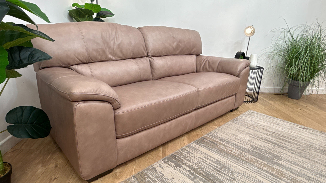 Sofology Santina Leather 3 Seater in Relaxed Soft Stone