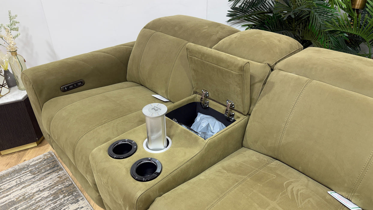 Sofology Allure Fabric 2 Seater Smart Console Power Recliner/Headrest in Lifestyle Nubuck Feel Moss