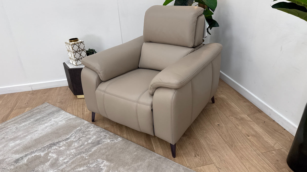 Sofology Bailey Leather Chair Power Recliner/Headrest in Trusty Embossed Stone