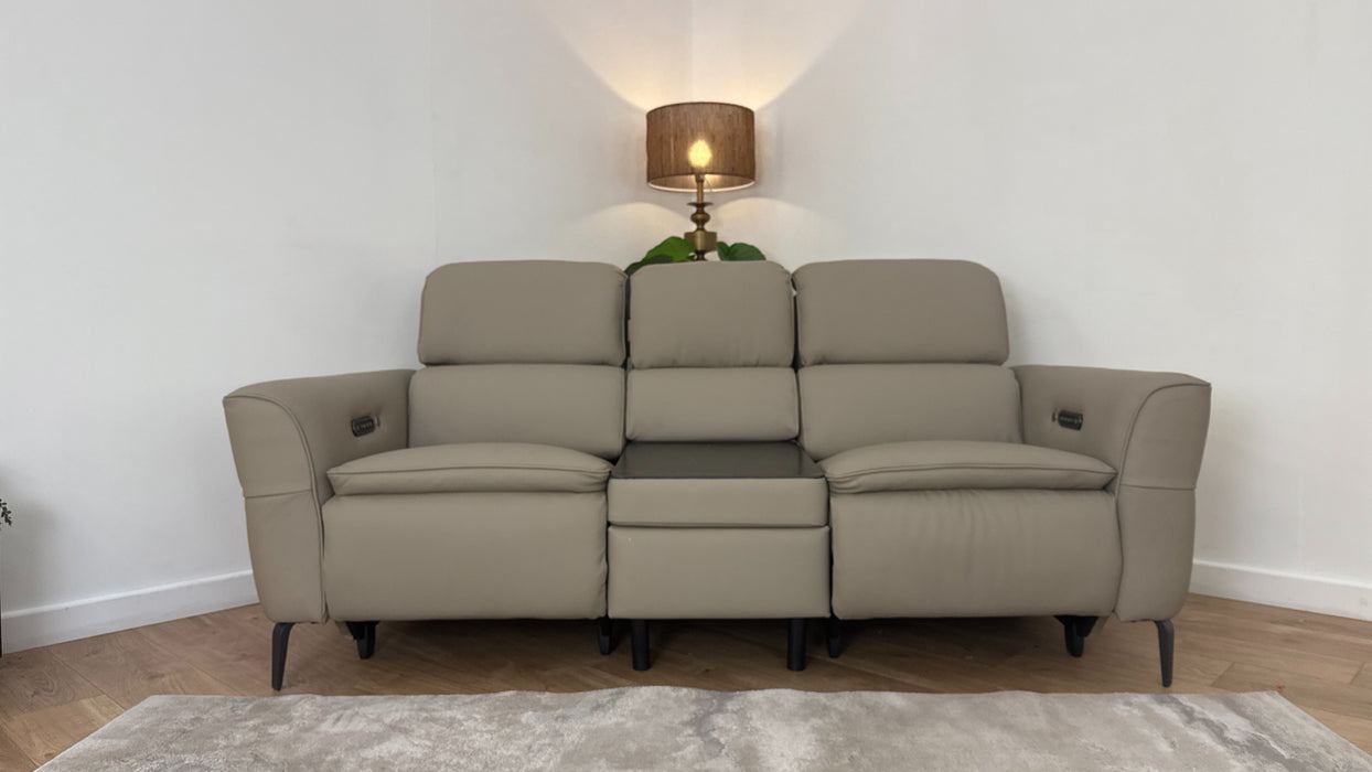 Sofology The Viento Leather 2 Seater Console Power Recliner/Headrest Heated Seat Lumbar in Trusty Super Matt Putty