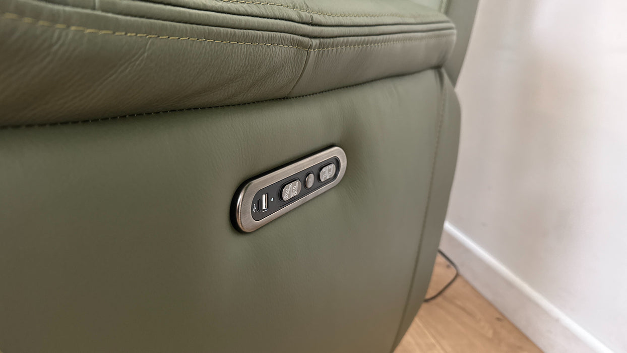 Sofology Bradie Leather 3 Seater Power Recliner/Headrest in Trusty Embossed Dark Olive