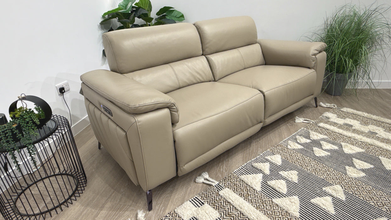 Sofology Fratelli Leather 2.5 Seater Power Recliner/Headrest in Trusty Embossed Stone
