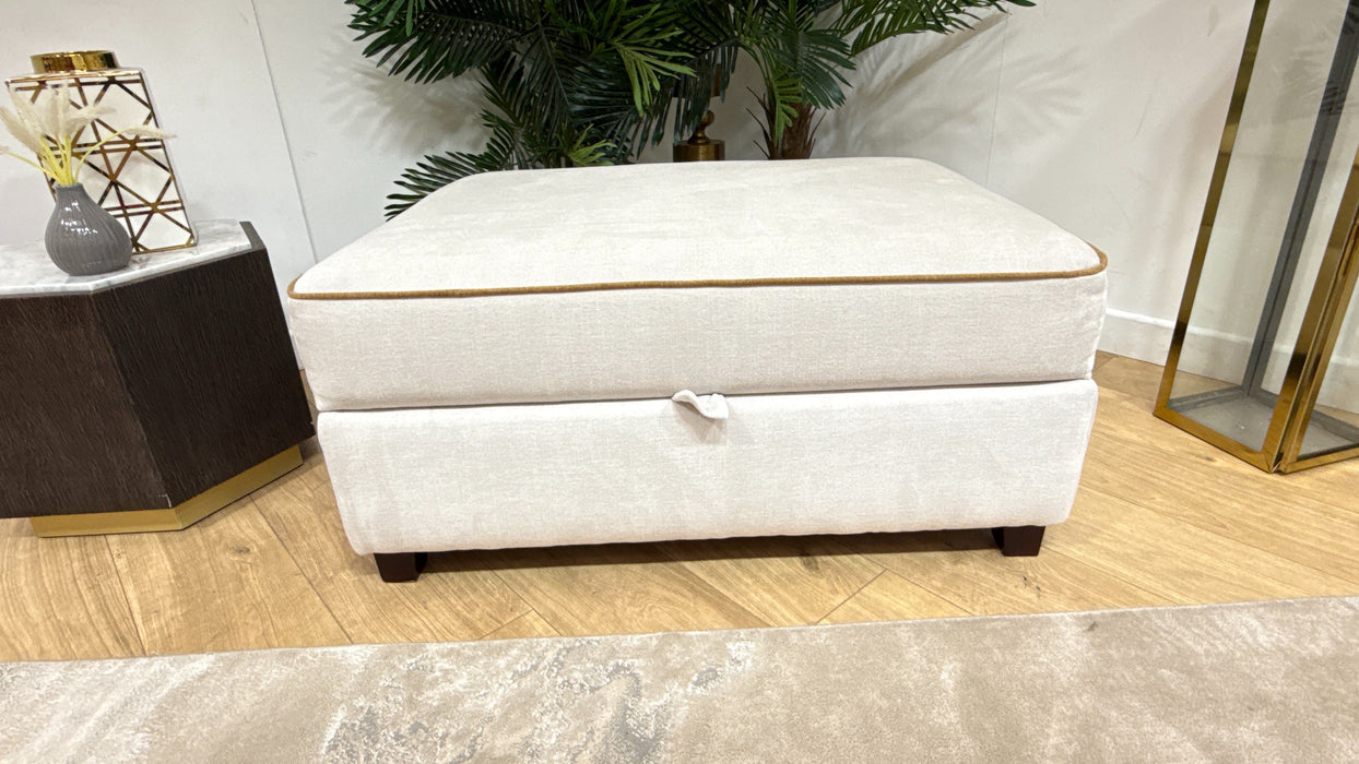 Sofology Remy Fabric Large Storage Footstool in Remy Soft Chenille Natural With Almond Contrast Piping