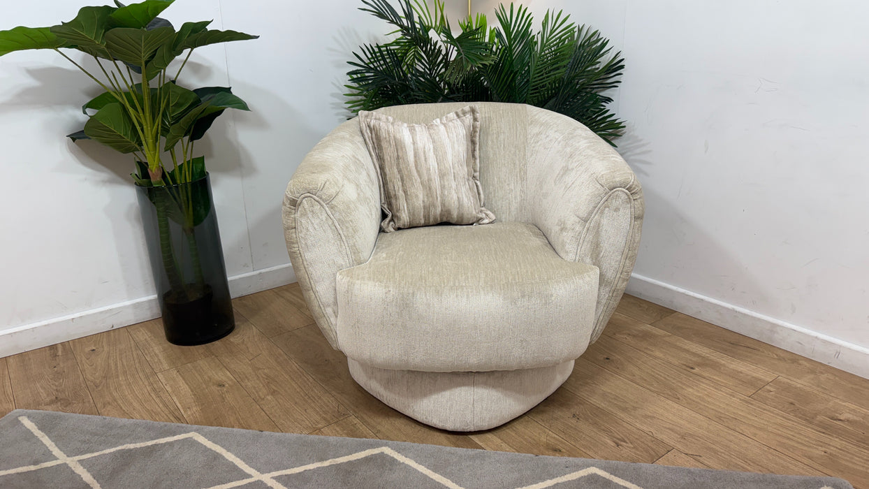 Sofology Lustre Fabric Accent Swivel Chair in Luxury Plush Chenille Moonstone Mix