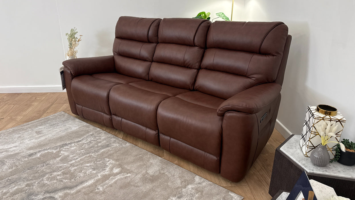 Sofology The Cleveland 3 Seater Recliner Sofa in Trusty Embossed Leather Chestnut