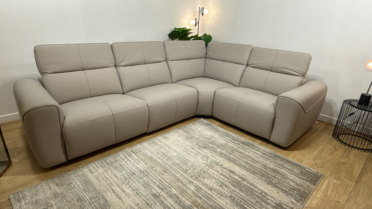 Sofology Riviera Leather 3 Corner 1.5 Power Recliner/Headrest in Trusty Super Matt Cloud Grey