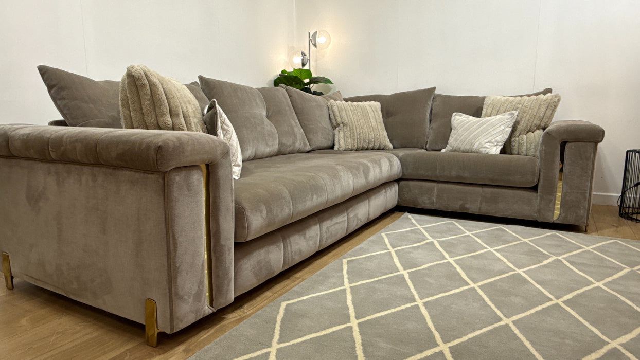 Sofology Oscar Fabric 3 Corner 1 Gold Trim in Fine Textured Chenille Stone Mix