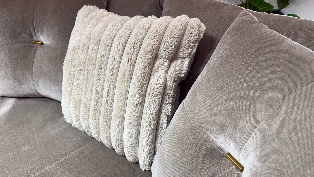 Sofology Oscar Fabric 2 Seater Gold Trim in Fine Textured Chenille Stone Mix