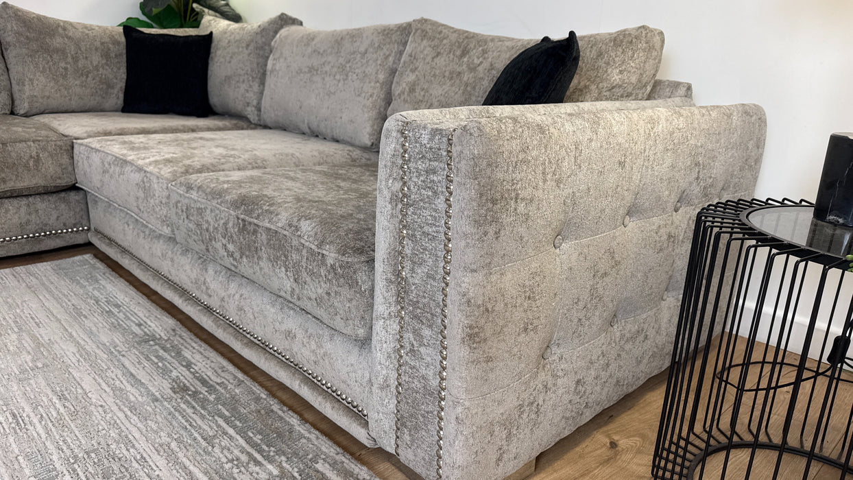 Sofology Midas Fabric 2 Corner 2 with Studs in Grey