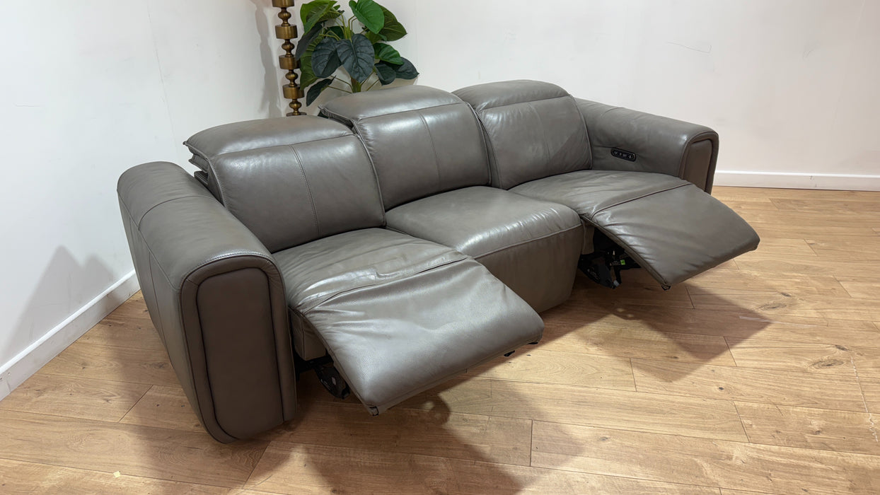 Sofology Premiere Leather 3 Seater Power Recliner/Headrest in Trusty Embossed Grey