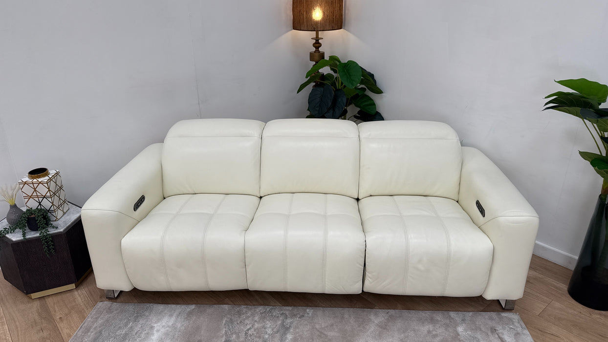 Sofology Marvella Leather 3 Seater Power Recliner/Headrest in Trusty Sheen White
