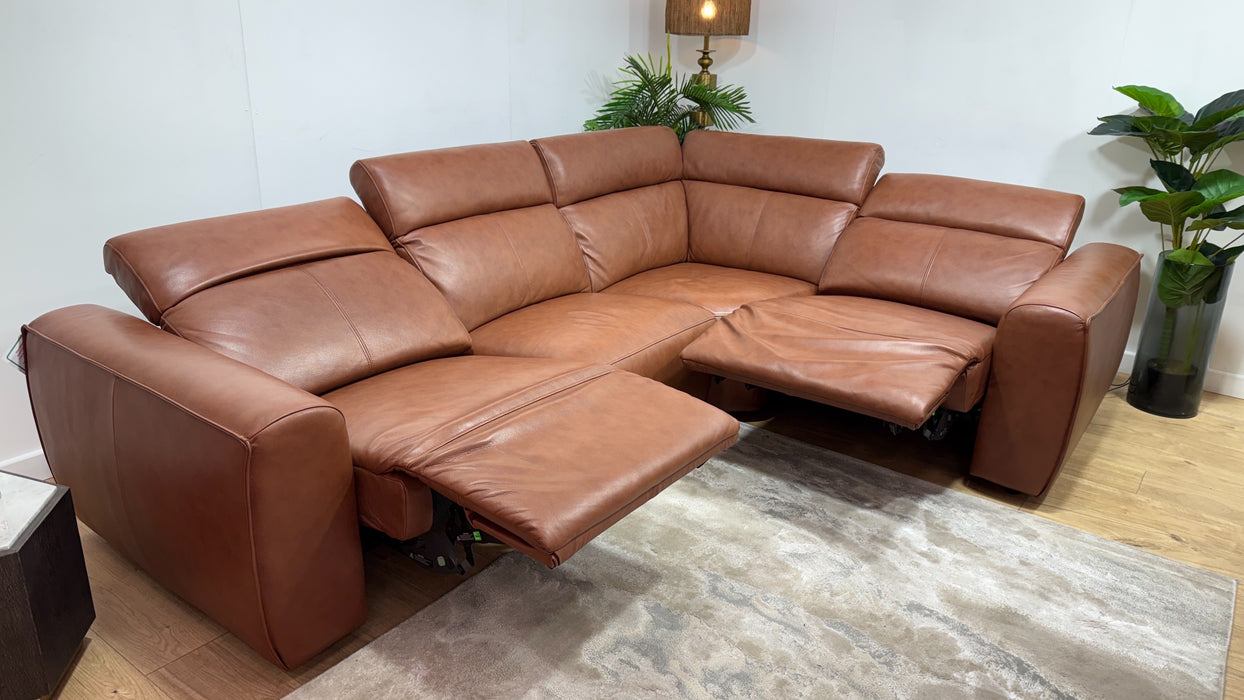 Sofology Bohemia Leather 3 Corner 1.5 Power Recliner/Headrest in Trusty Embossed Cognac