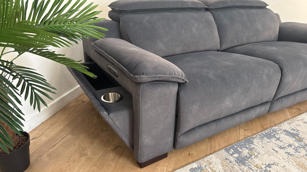 Sofology Benz Fabric 3 Seater Power Recliner/Headrest in Lifestyle Flecked Charcoal