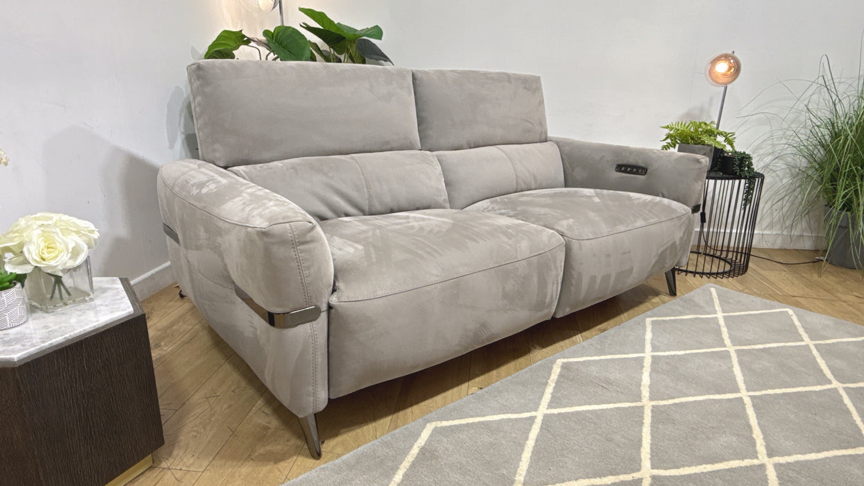 Sofology Arlington Fabric 3 Seater Power Recliner/Headrest Lumbar Support in Lifestyle Nubuck Feel Light Grey