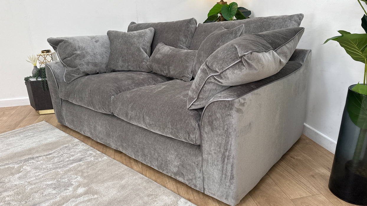 Sofology Georgio Fabric 3 Seater Feather Flex Seats in Luxury Deep Pile Chenille Grey Mix