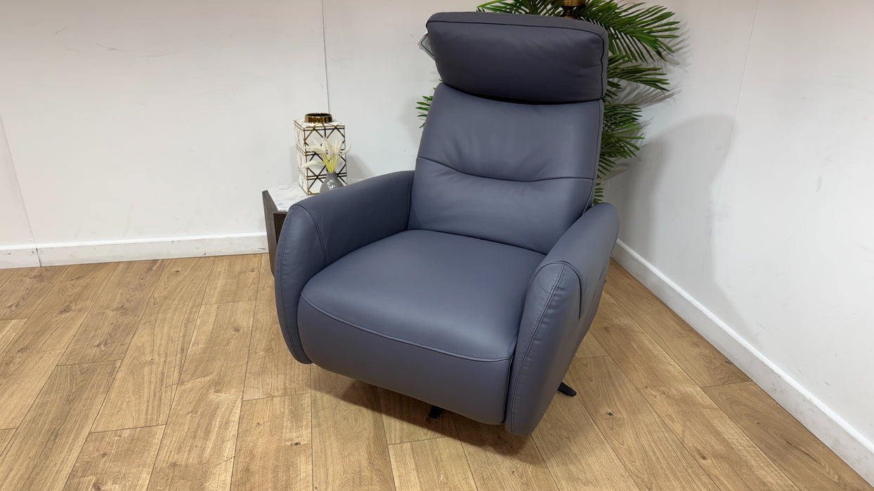 Sofology Monroe Leather Chair Power Recliner in Trusty Matt Steel Blue