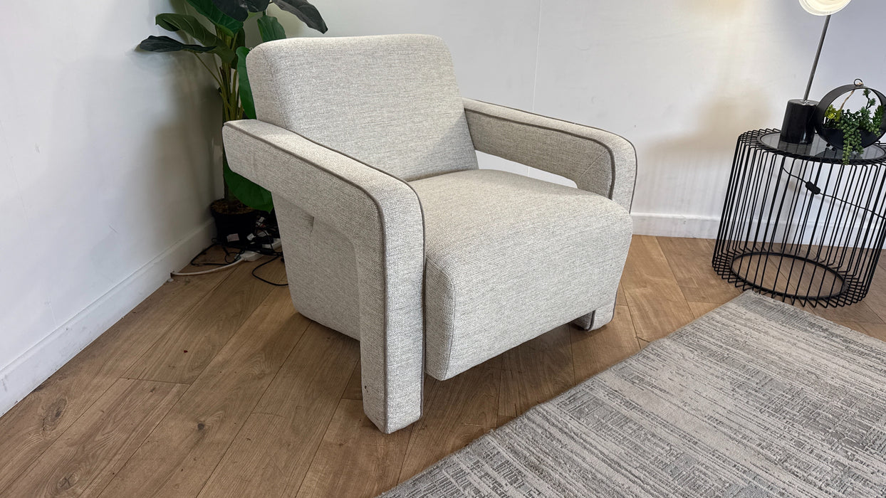 Sofology Russo Fabric Accent Chair in Lustre Weave Contrast Piping Natural Mix