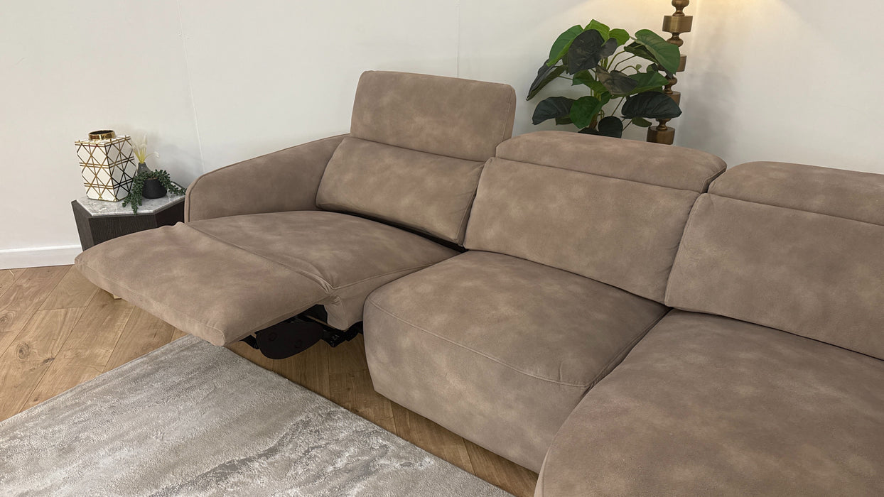 Sofology The Serene Fabric 3 Seater Chaise Power Recliner/Headrest in Lifestyle Mottled Latte