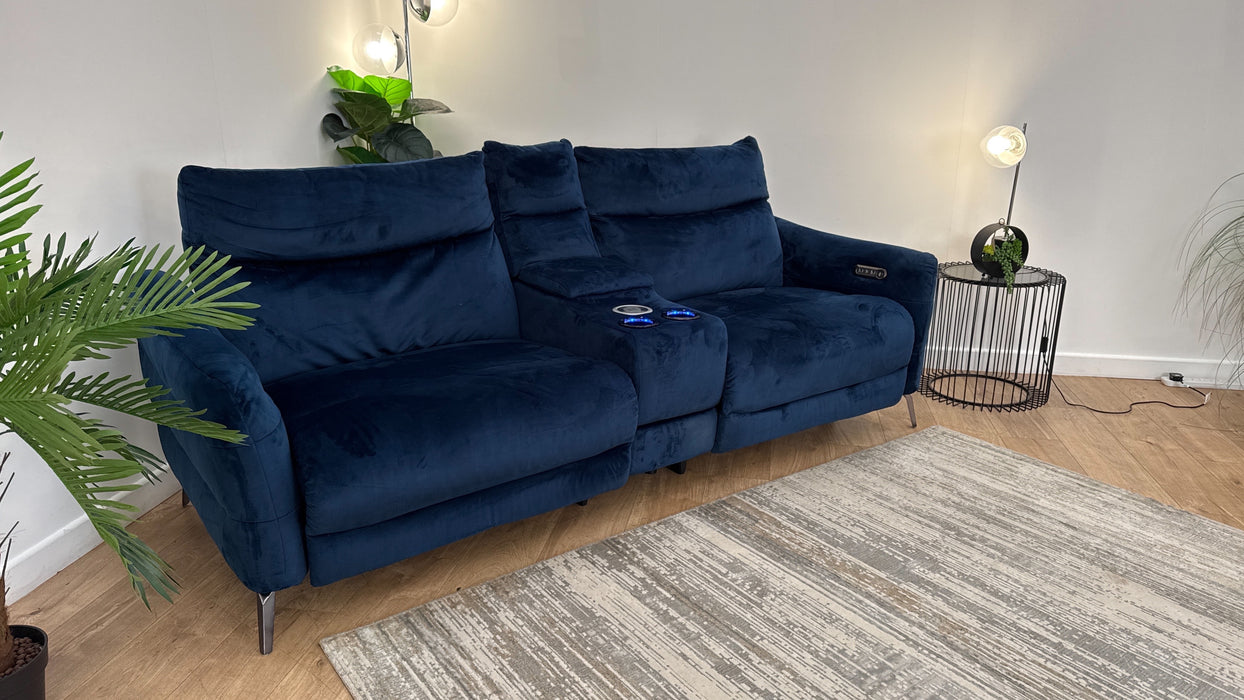 Sofology Renato Fabric 2.5 Seater Console Power Recliner in Heritage Velvet Royal