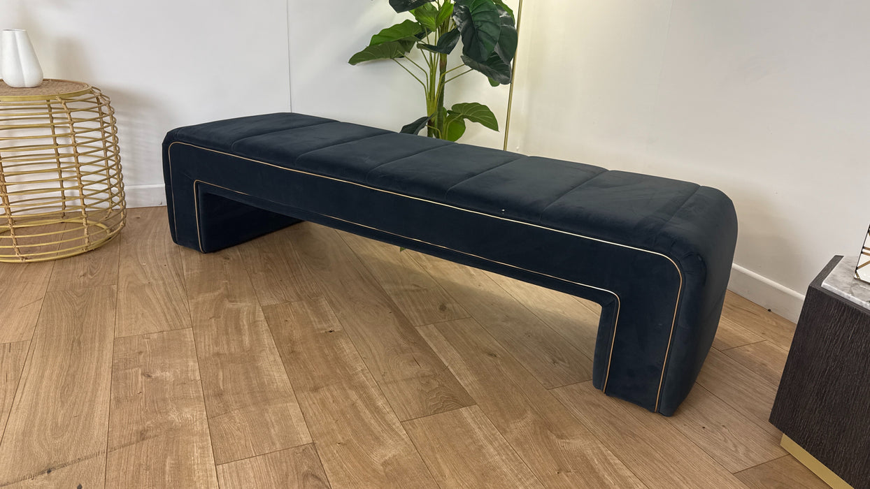 Sofology The Oscar Large Bench Footstool Gold Trim in Super Matt Velvet Charcoal