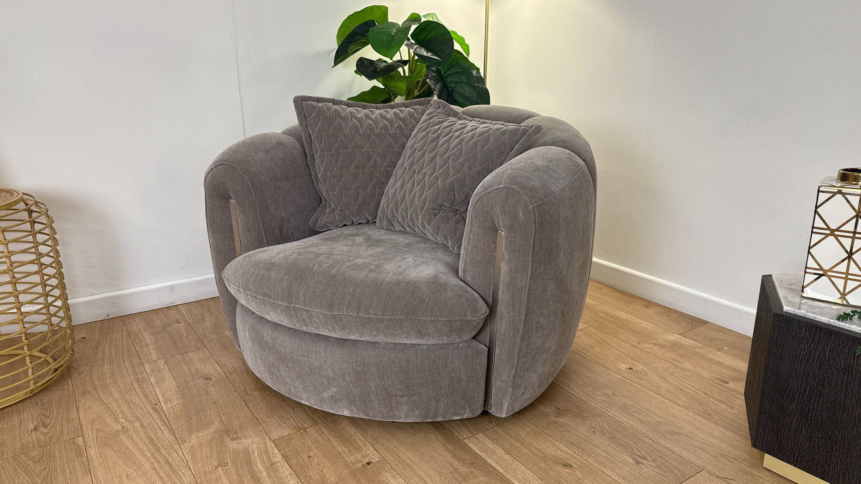 Sofology The Empress Fabric Swivel Chair Gunmetal Trim in Relaxed Chenille Nutmeg