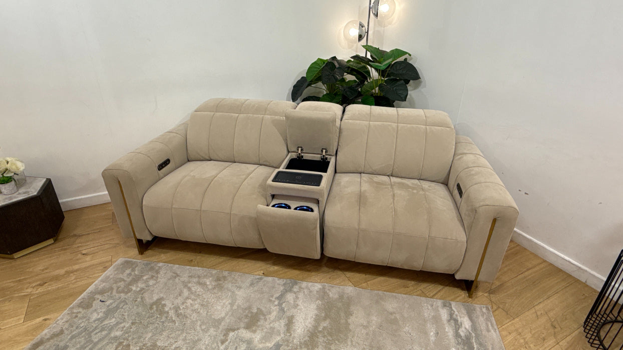 Sofology Paramount Fabric 2.5 Seater Console Power Recliner/Headrest Speakers in Lifestyle Nubuck Feel Stone