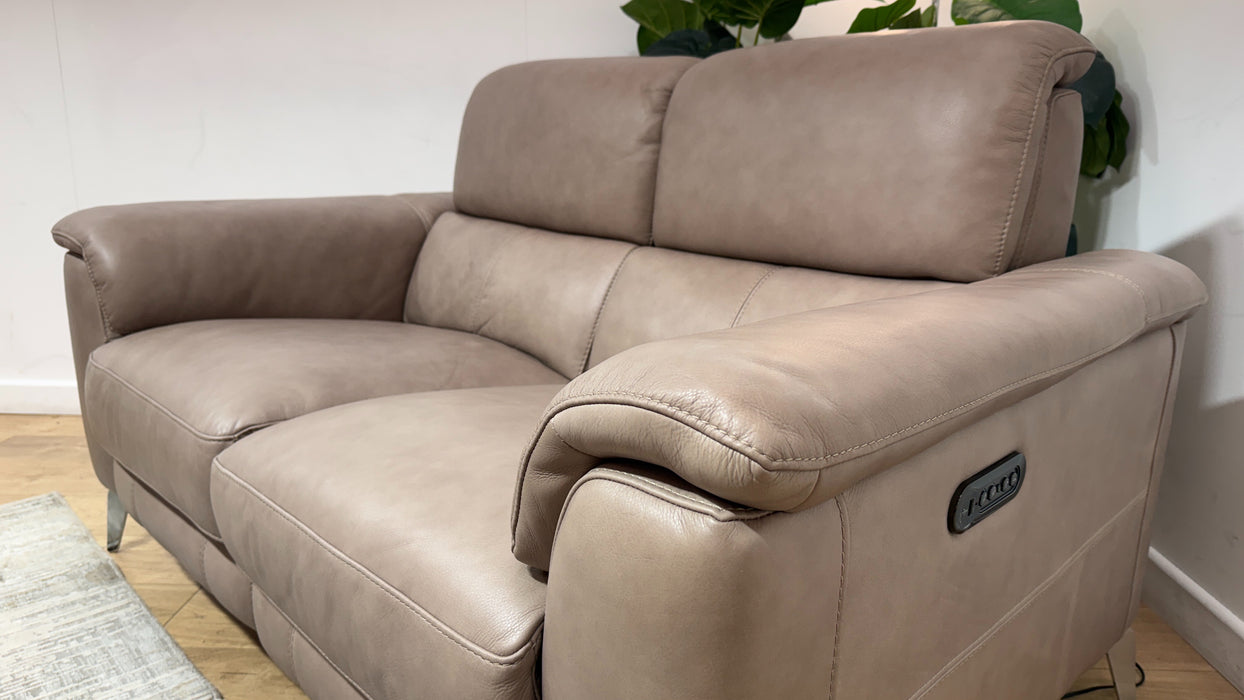 Sofology Illinois Leather 2 Seater Power Recliner/Headrest in Relaxed Soft Stone