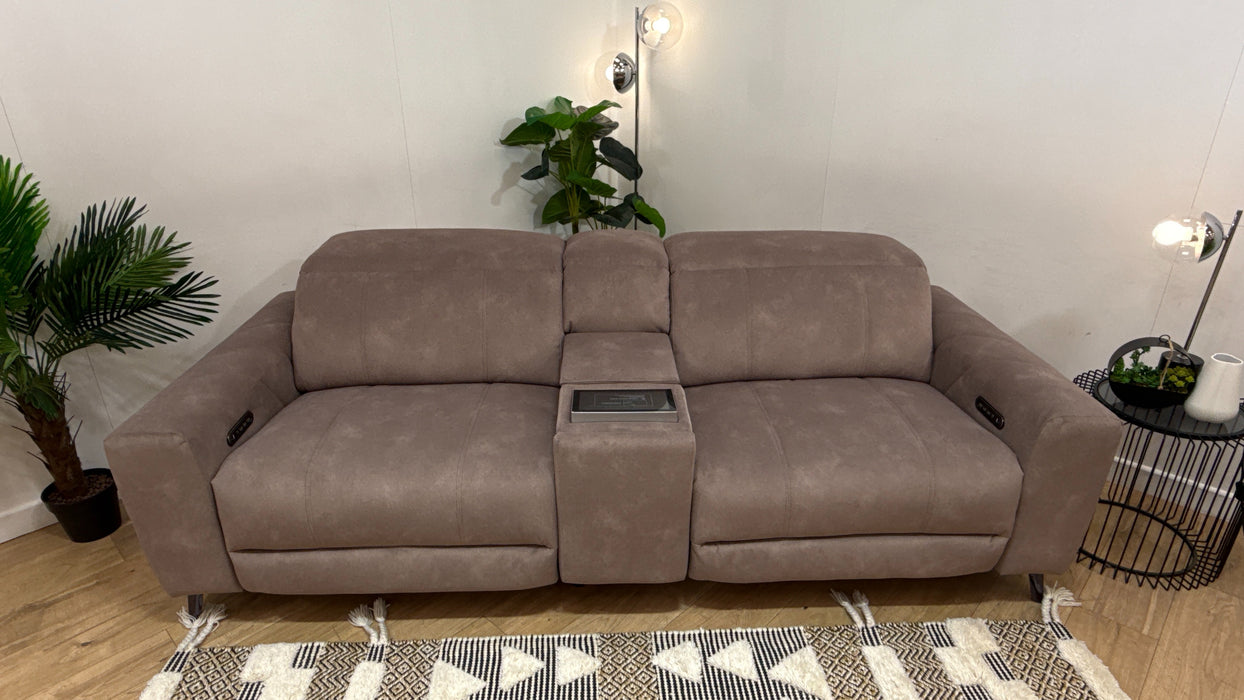 Sofology Allure Fabric 2.5 Seater Screen Console Power Recliner/Headrest Heated Seats Lumbar Speakers in Lifestyle Flecked Nutmeg