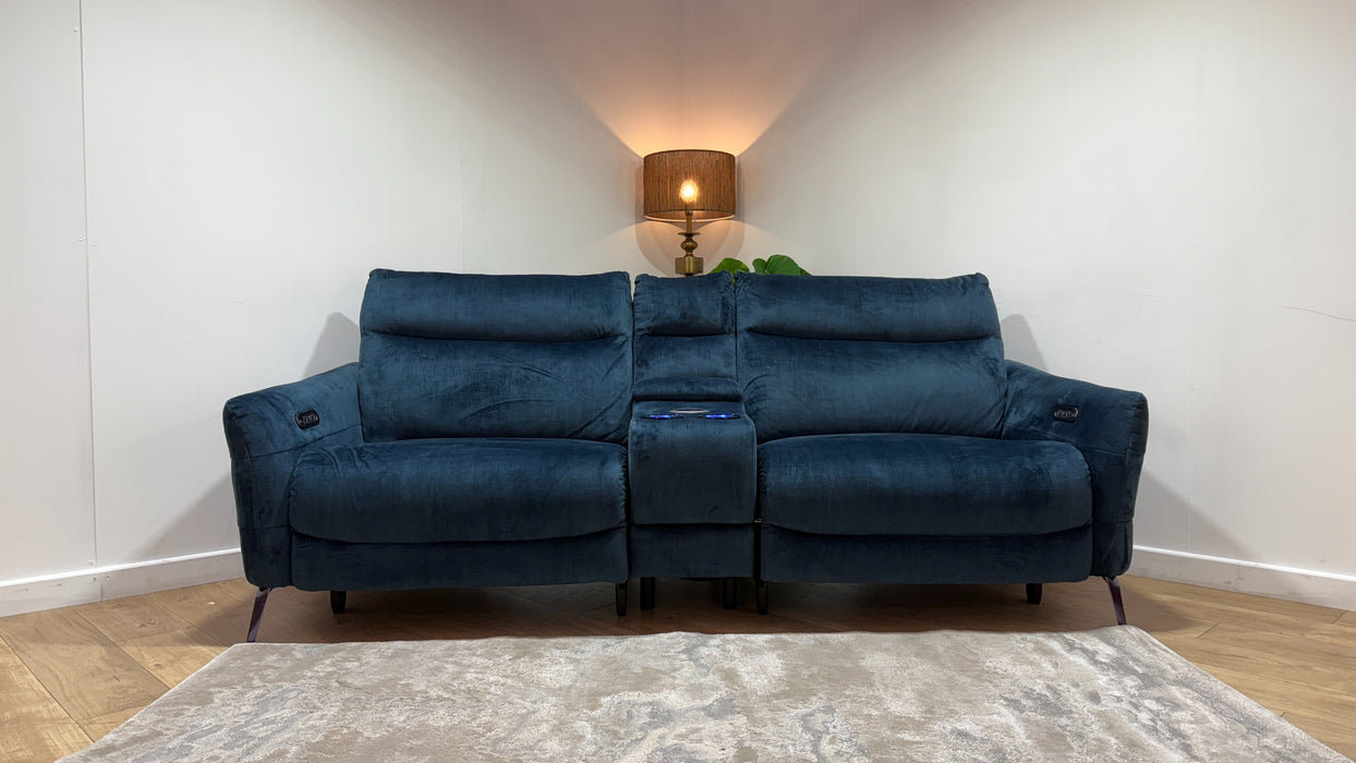 Sofology The Renato Fabric 2.5 Seater Console Power Recliner in Heritage Velvet Airforce